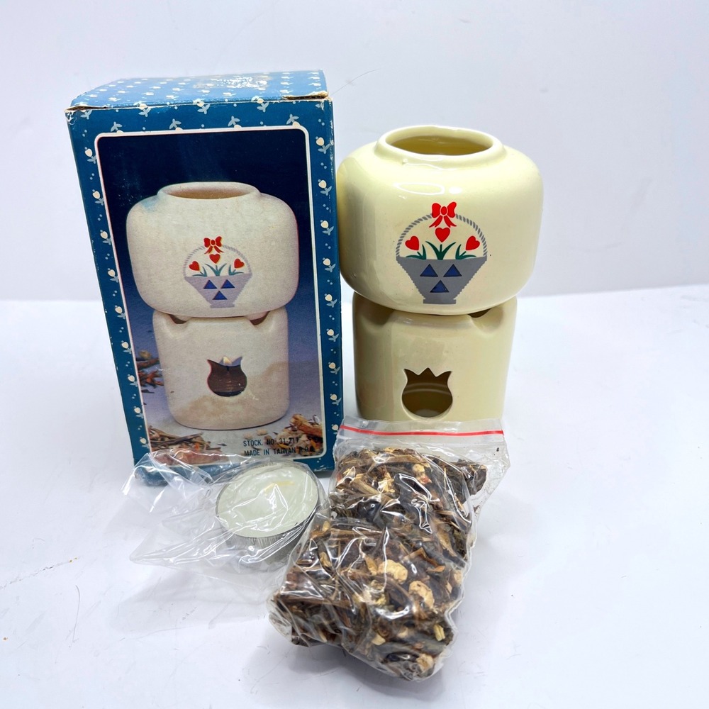 Ceramic Potpourri Simmer‎ Pot Vintage Heart Flower Basket Tea Light Burner New